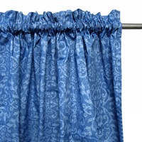 Pair of Polyester Cotton Rod Pocket Damask Curtains (Blue, Cherry, Green, Purple)