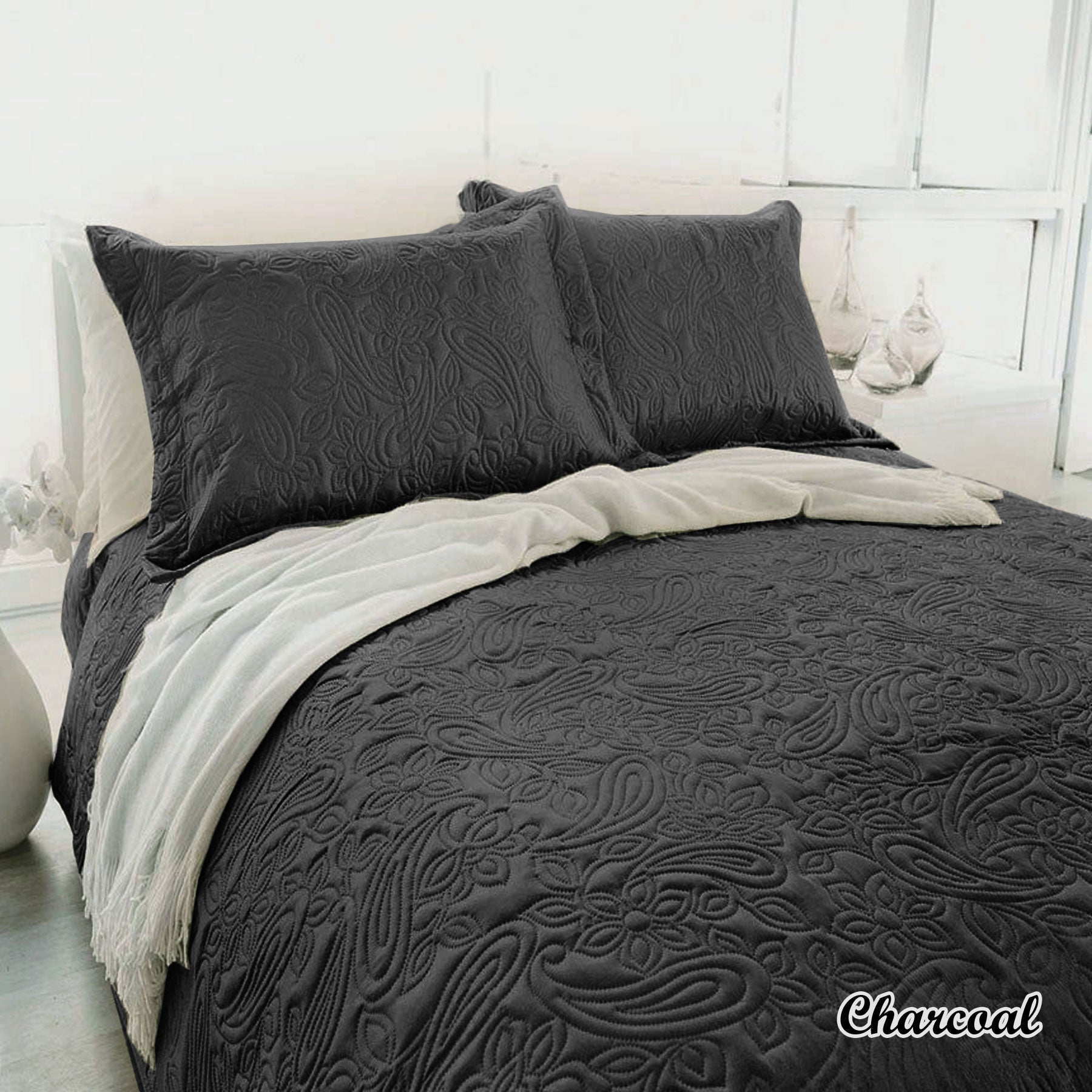 Paisley Embossed Coverlet Set Queen/King by Bambury available in 5 Colors