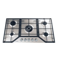 Domain Premium Stainless Steel Gas Cooktop with Centre Wok Burner + FFD & Cast Iron Trivets - 860mm