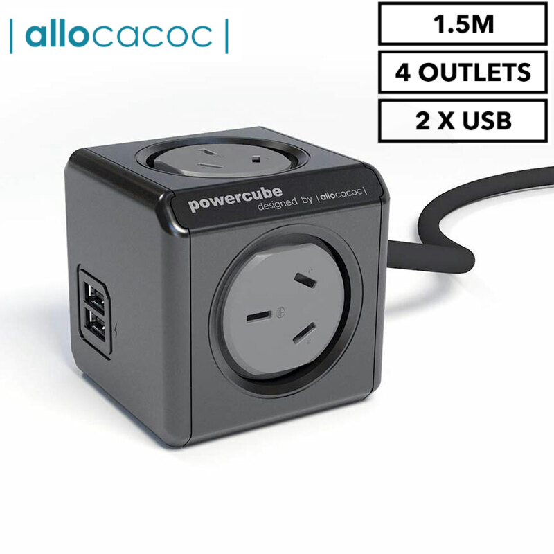 ALLOCACOC POWERCUBE Extended 4 Outlets with 2 USB 1.5M - Black