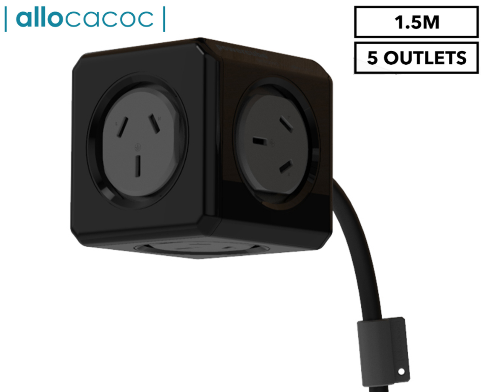 ALLOCACOC POWERCUBE Extended 5 Outlets, 1.5M - Black