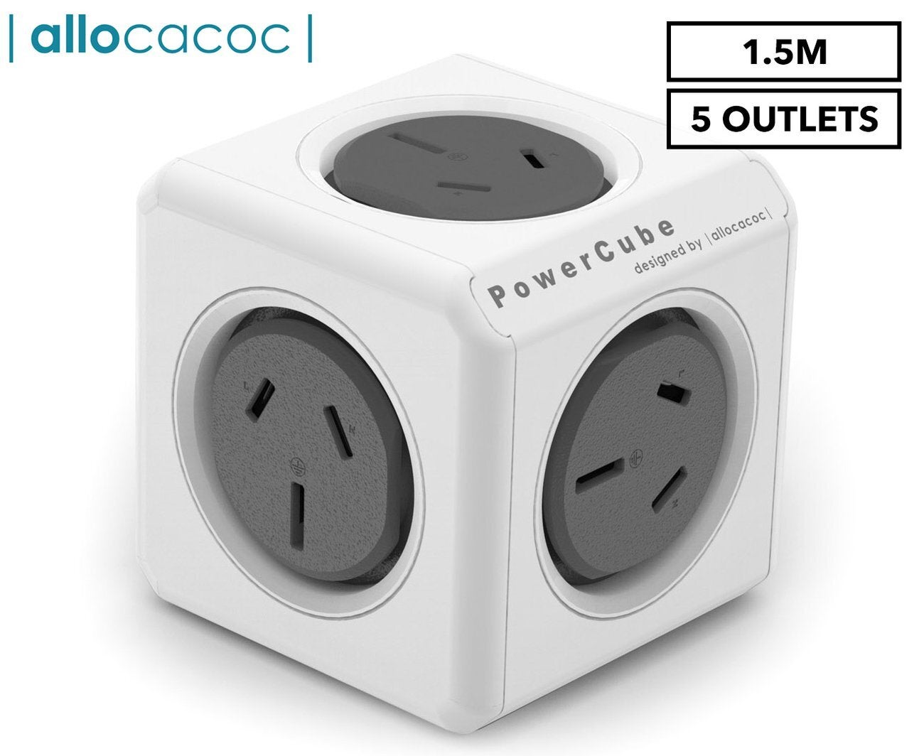 ALLOCACOC POWERCUBE Extended 5 Outlets, 1.5M - Grey