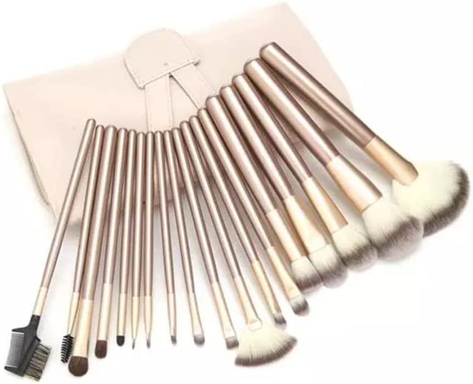 BOOC 24pcs Premium Cosmetic Makeup Brush Set for Foundation Blending Blush Concealer Eye Shadow, Cruelty-Free Synthetic Fiber Bristles, Travel Makeup bag Included, Champagne