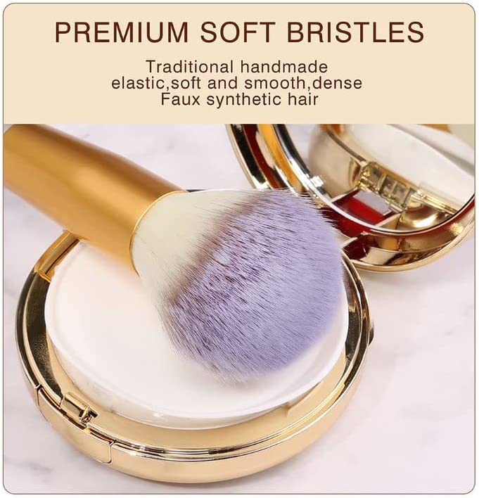 BOOC 24pcs Premium Cosmetic Makeup Brush Set for Foundation Blending Blush Concealer Eye Shadow, Cruelty-Free Synthetic Fiber Bristles, Travel Makeup bag Included, Champagne