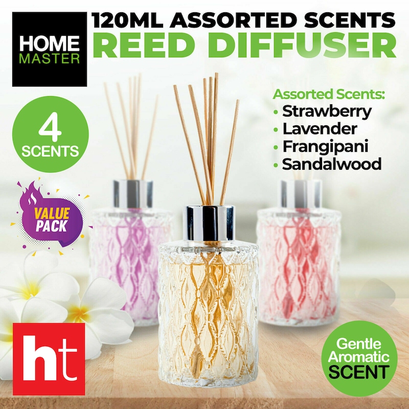 Buy Home Master 4PCE Reed Diffusers Assorted Scents Aromatic 120ml - MyDeal