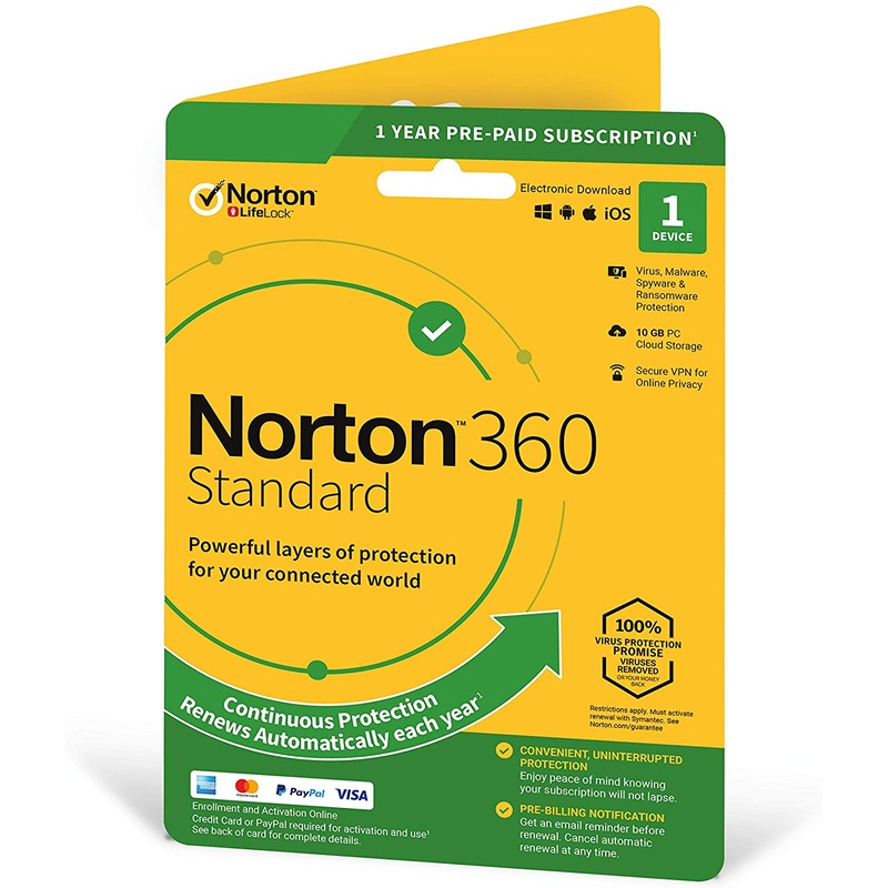 Norton 360 Standard Antivirus software for 1 Device 1 Year