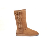 Ugg AS Women Tall Boots Australia Double Face Sheepskin Tall Side Lace Boots