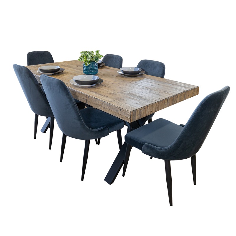 Buy Anika 7pc Dining Set 180cm Table 6 Fabric Chair Charcoal Smoke