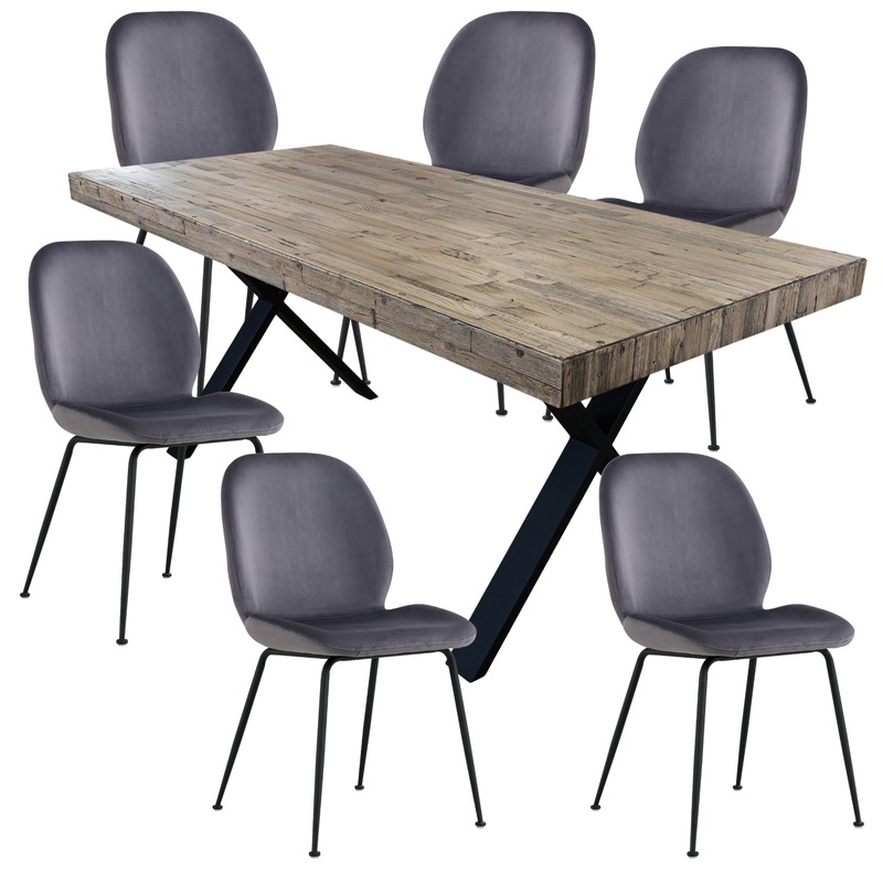 Buy Anika 7pc Dining Set 180cm Table 6 Fabric Chair Charcoal Smoke