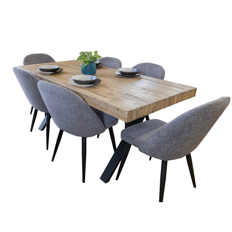 Buy Anika 7pc Dining Set 180cm Table 6 Fabric Chair Fog Smoke MyDeal