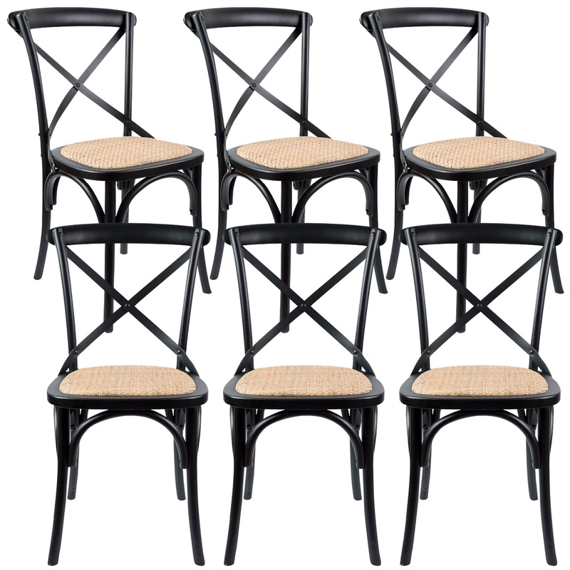 Buy Aster Crossback Dining Chair Set of 6 Solid Birch Timber Wood Ratan Seat Black MyDeal