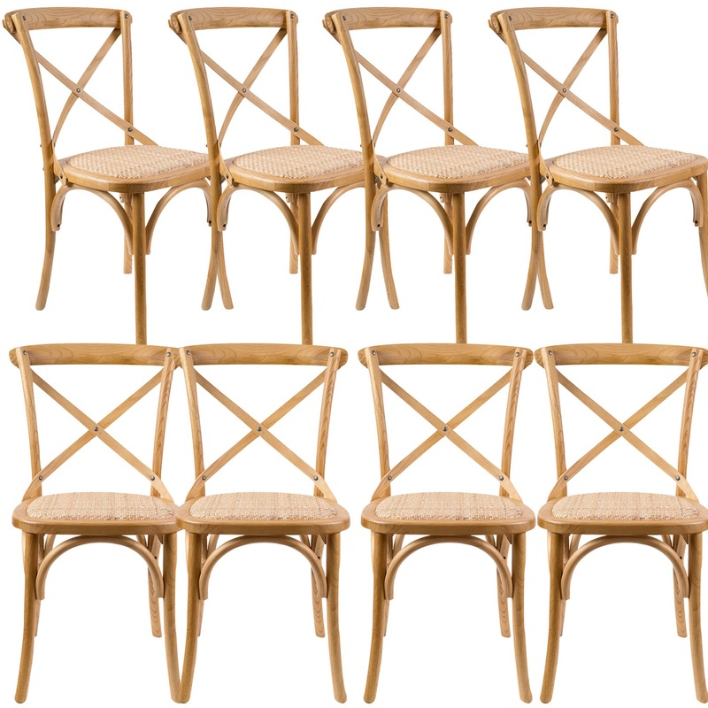 Buy Aster Crossback Dining Chair Set of 8 Solid Birch Timber Wood Ratan