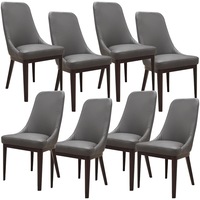 Claire Set of 8 Dining Chair Genuine Leather Solid Rubber Wood Frame Dark Brown