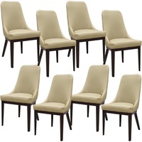 Claire Set of 8 Dining Chair Genuine Leather Solid Rubber Wood Frame - Taupe