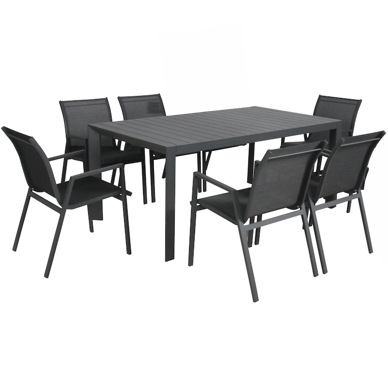 Buy Iberia 7pc Set 178cm Aluminium Outdoor Dining Table Chair Charcoal ...