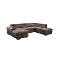 Kowloon Fabric Corner Modular Pull-Out Sofa Bed Lounge With Left Hand Facing Chaise And Right Hand Facing Ottoman Storage With Metal Legs Solid Wood Frame
