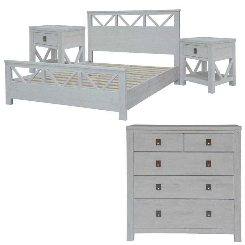 Buy Myer 4pc Double Bed Suite Bedside Tallboy Bedroom Furniture Package