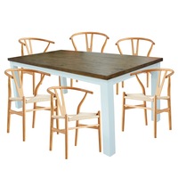 Norah 7pc Dining Set Table 180cm Solid Acacia Wood Natural Wishbone Chair