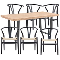 Petunia 7pc 180cm Dining Table Set 6 Wishbone Chair Elm Timber Wood Metal Leg