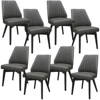 Shelby Set of 8 Dining Chair Genuine Leather Solid Rubber Wood Frame - Dark Grey