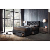 Softouch Queen Size Bed Frame Timber Mattress Base With Storage Drawers - Grey