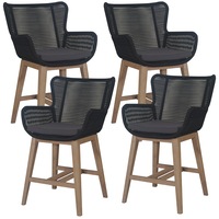 Stud Set of 4 Rope Outdoor Dining High Bar Chair Barstool with Timber Wood Frame