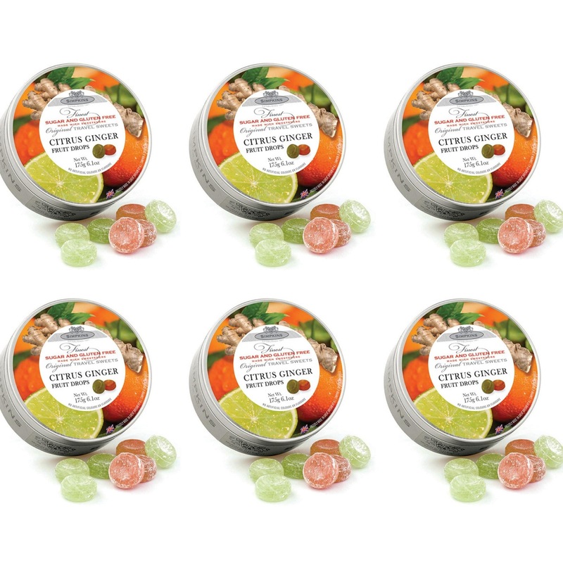 Buy 6 x Simpkins Sugar Free Citrus & Ginger Fruit Drops 175g Tin Sweets