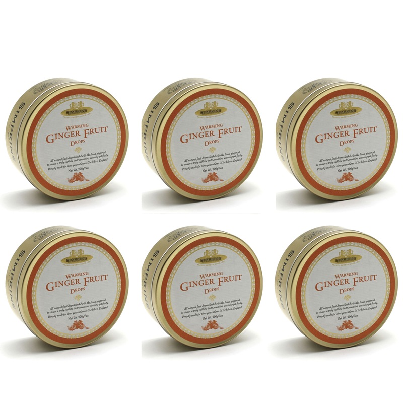 Buy 6 x Simpkins Warming Ginger Fruit Drops 200g Tin Sweets Candy