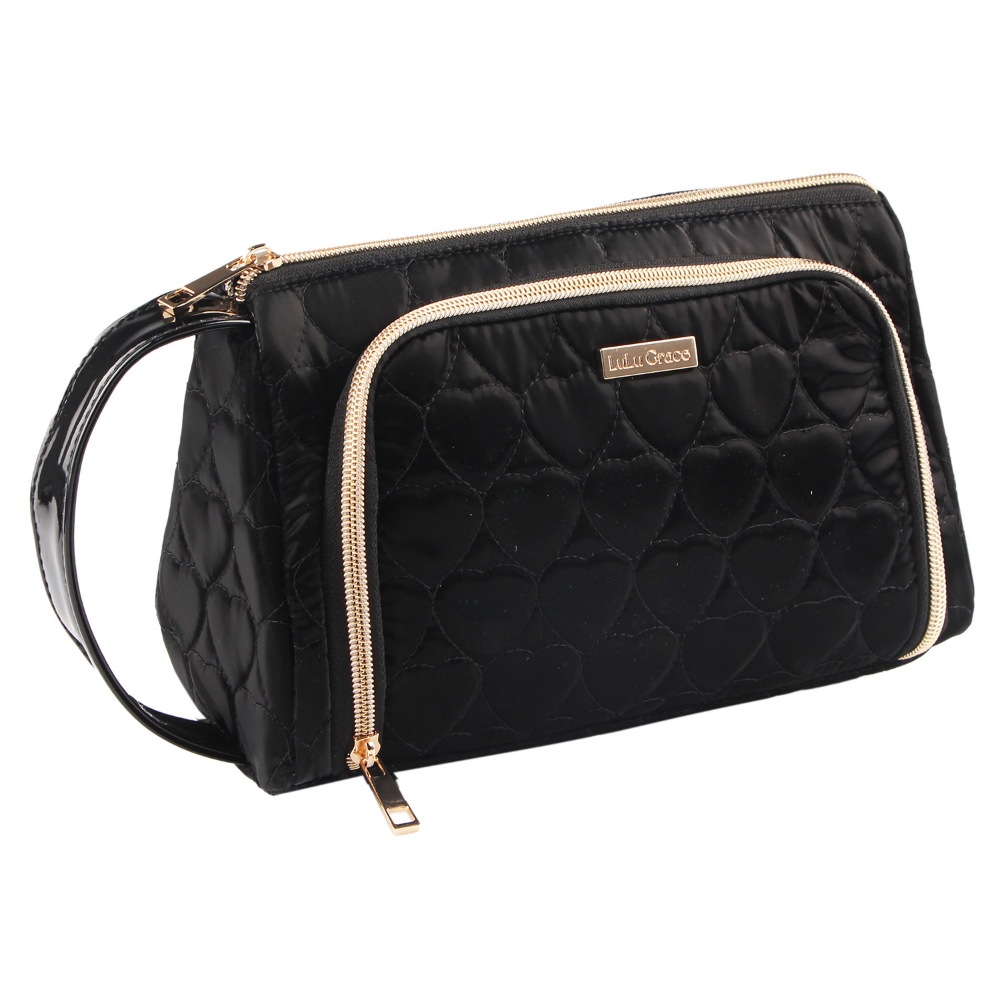 Lulu Grace Cosmetic Bag Black With Heart Pattern 23.8 x 14 10cm