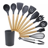 11 in 1 Wooden Handle Silicone Non-stick Spatula Spoon Kitchen Tool + Bucket Set