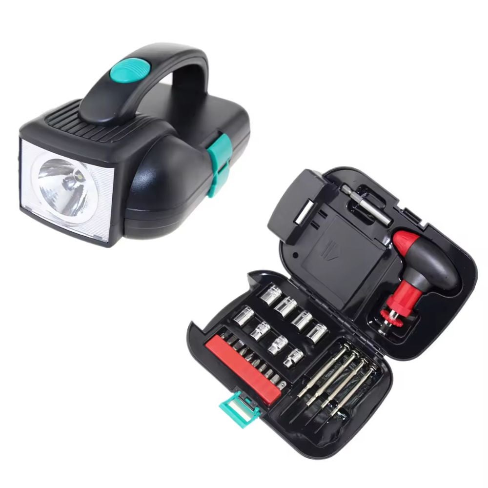 24 PCS Portable Flashlight Tool Box Set - Portable Auto Home Emergency Tool Kit with Flashlight