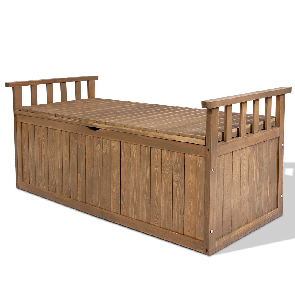 Outdoor Wooden 200L Garden Tools Storage Box Bench Natural Wood Colour
