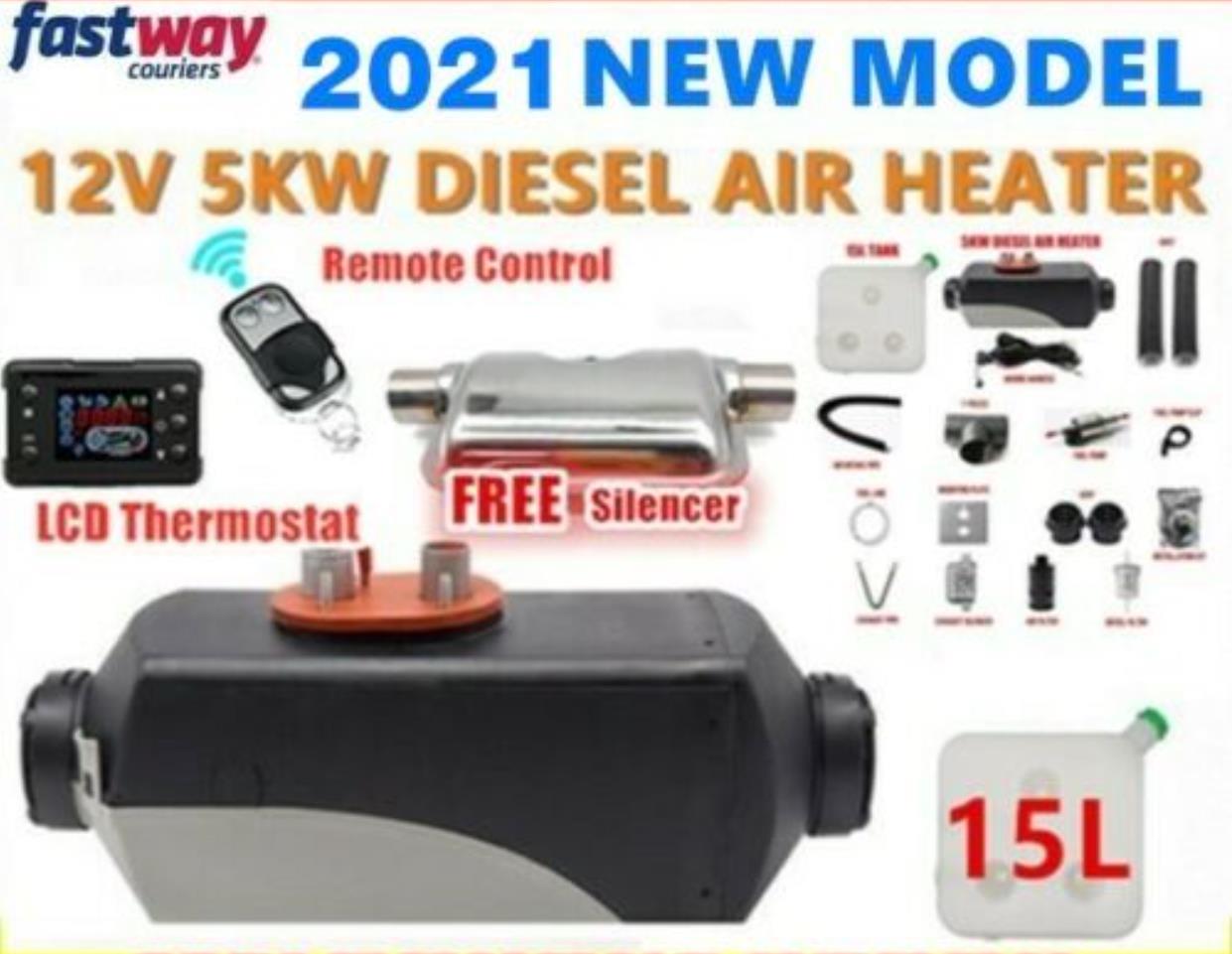 2023 Model 15 Litre 5KW 12V Air Diesel Heater Tank Vent Duct Thermostat Caravan Motorhome Remote Melb stock