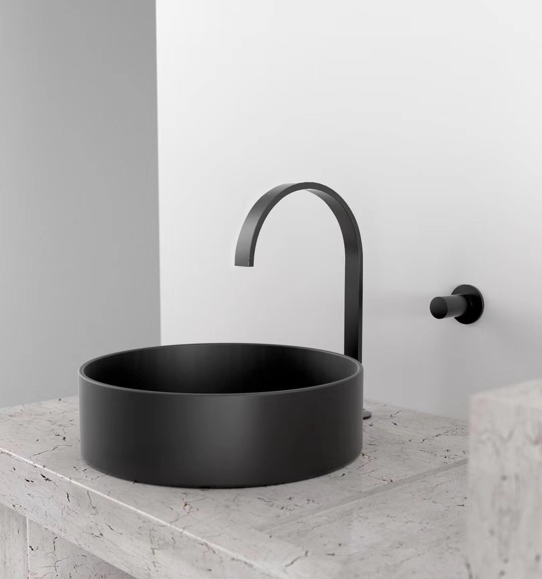 Matte black round 360 mm ceramic wash basin on top counter