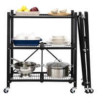 Foldee Foldable Storage Rack 3 Tier Shelving Display Unit w/Castors Heavy Duty