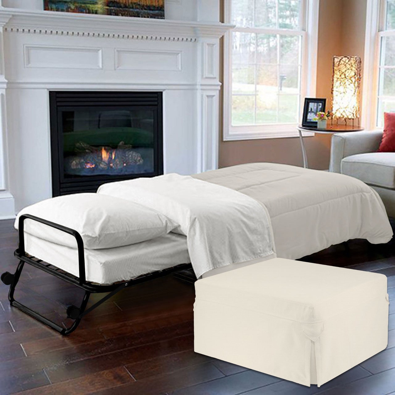Foldlux Ottoman Folding Guest Bed Sofa w Slip Cover & Castors (Carrington Beige)