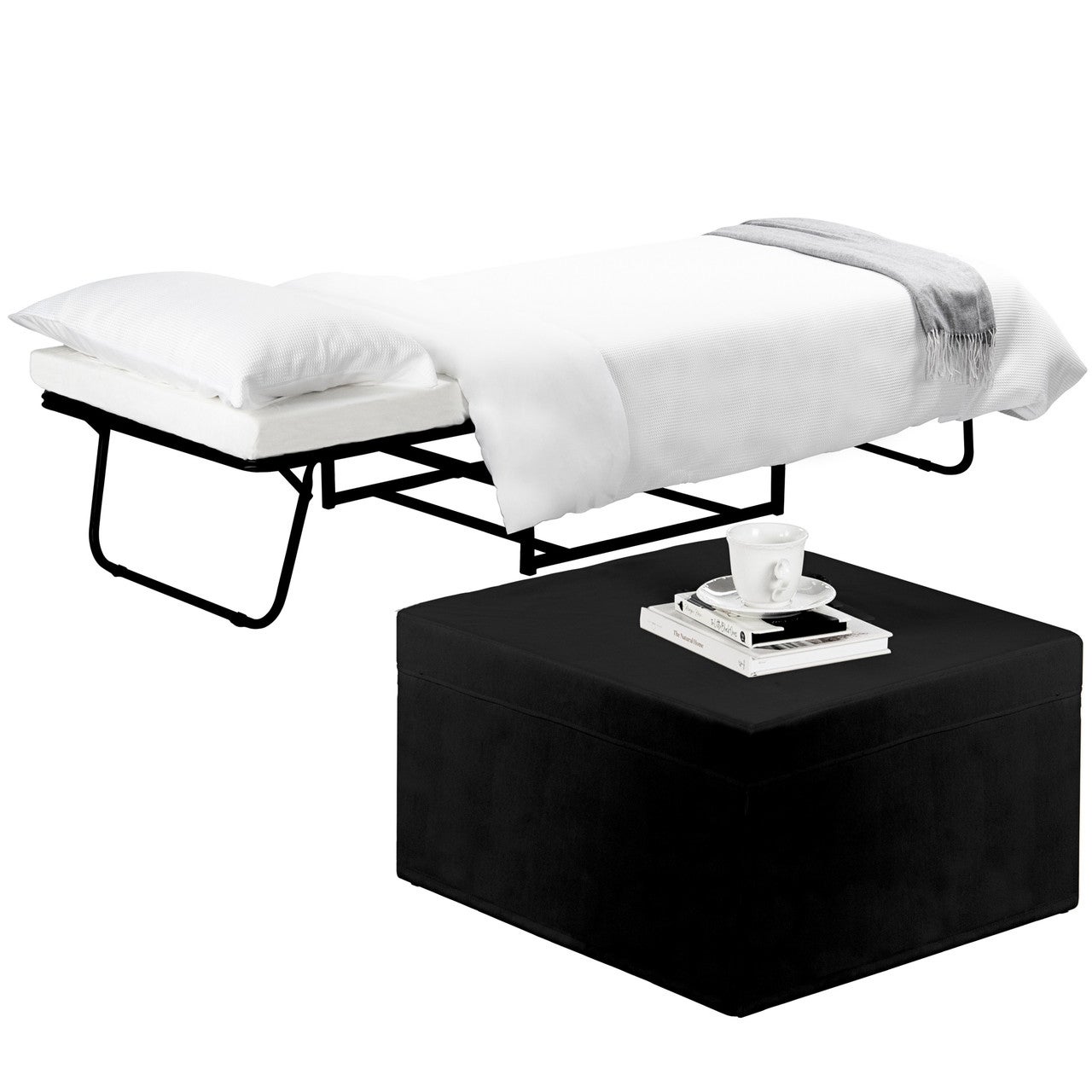 Foldlux Folding Guest Bed Ottoman Sofa w Slip Cover - Milano Black