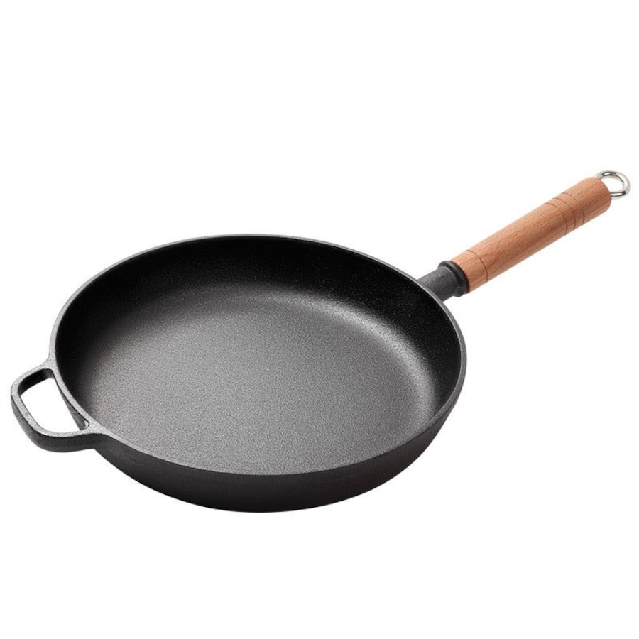 Cast Iron Skillet, Cast Iron Pre-Seasoned Skillet, Kitchen Saute Fry Pan, 24 CM with Glass Lip
