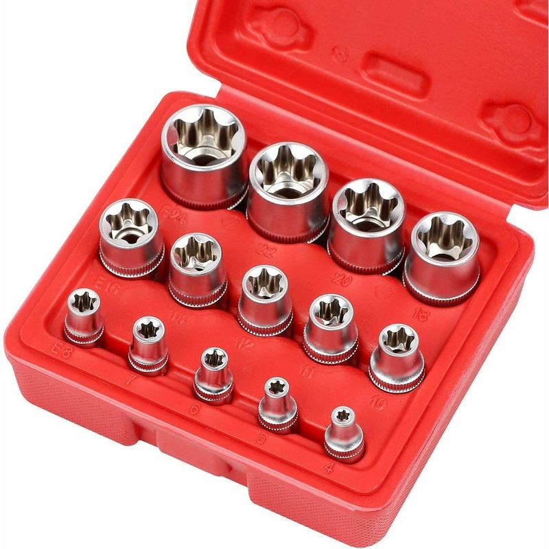 Buy E Torx Socket Set Female Start Bit External Hex Torque E4-E24 w ...