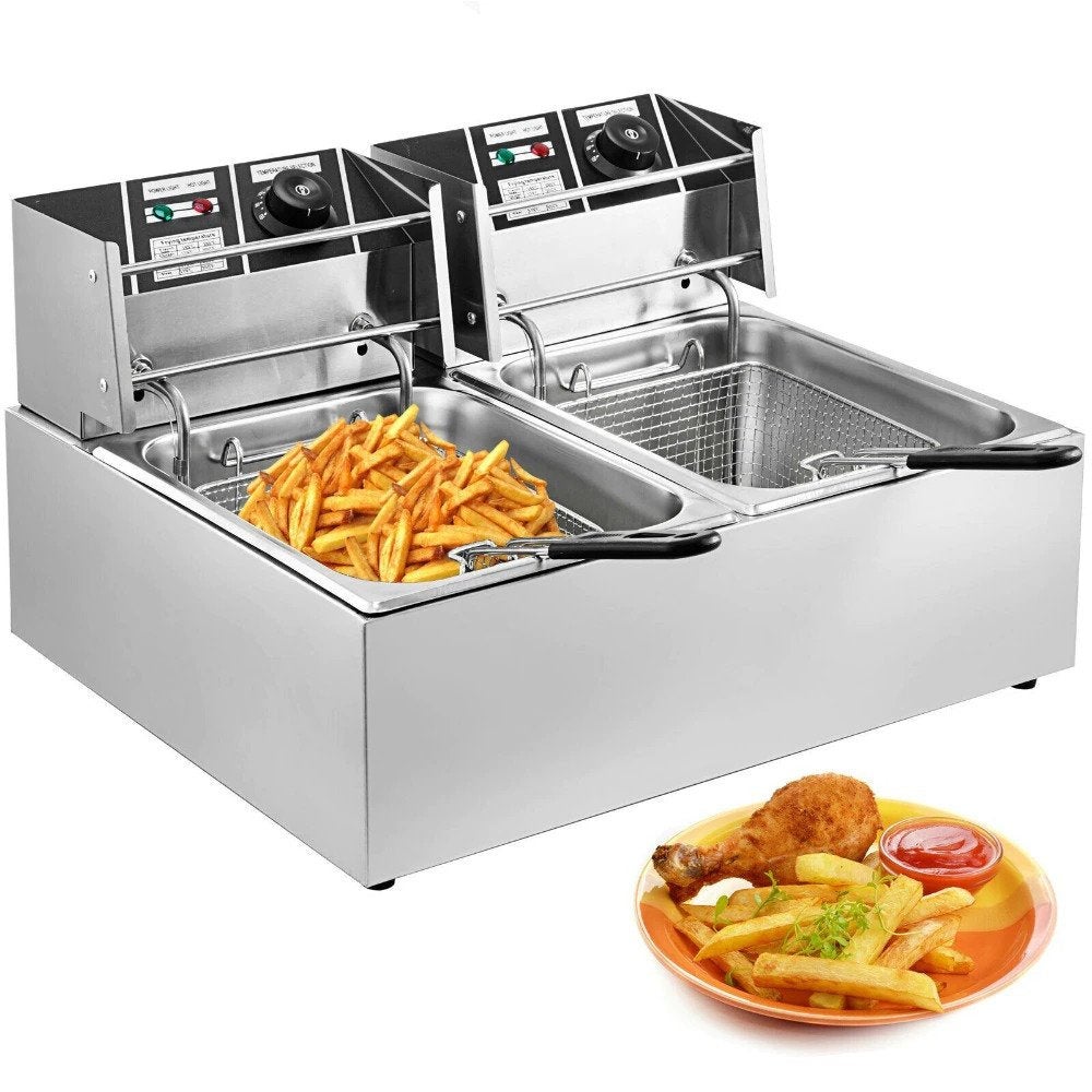 Commercial Electric Deep Fryer Double Frying Basket Chip Cooker 20 Litres
