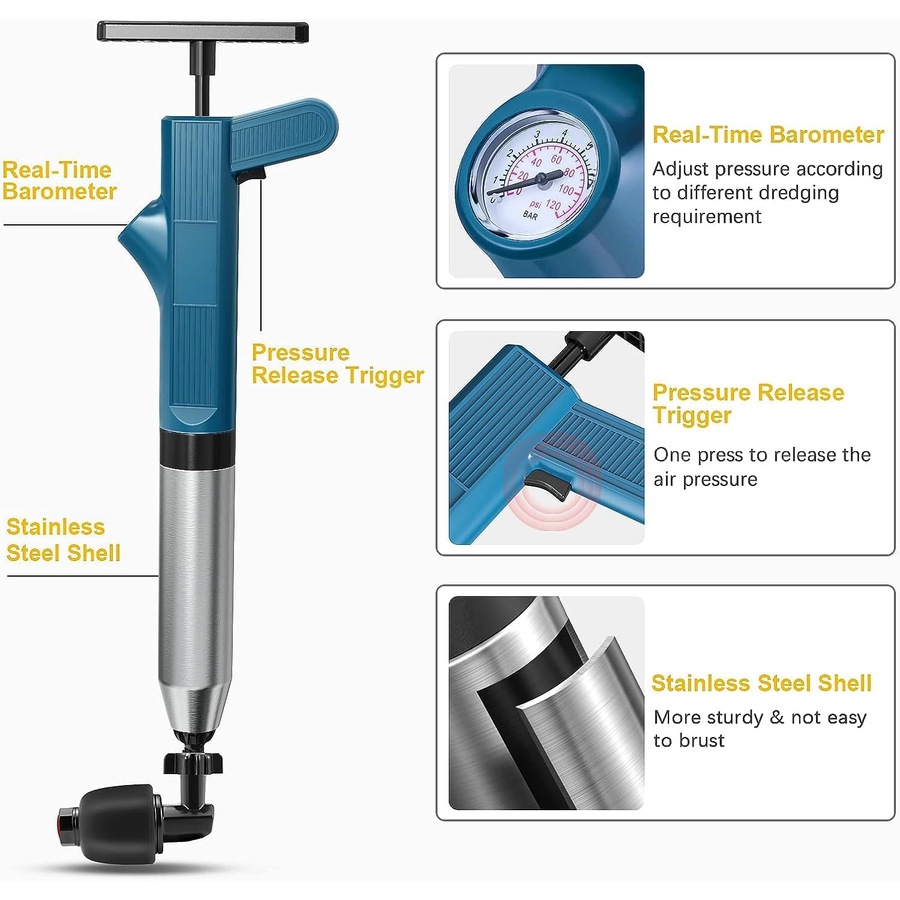 Pressure Toilet Piston Pump，Toilet Plunger, Unplugging Kitchen Sinks and Bathrooms