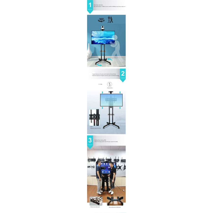 TV Stand with wheels and Swivel Mount Bracket 32 to 70"