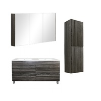 1200mm Dark Grey Qubist MDF Double Bowl Freestanding With Legs Vanity With Ceramic Top With Shaving Cabinet and Tall Boy
