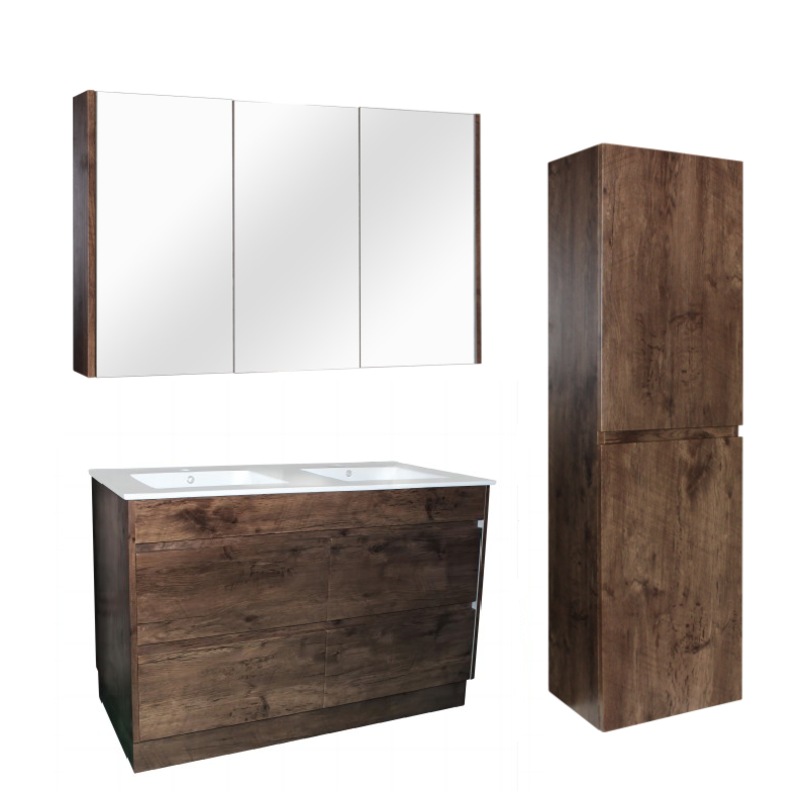 Buy 1200mm Dark Oak Qubist MDF Double Bowl Freestanding With Kickboard