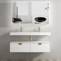 1200mm Otti Moonlight Vanity Satin White Wall Hung Cabinet and Solid Surface Basin Led Shaving Cabinet