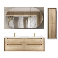 1500mm Byron Natural Oak Wall Hung Vanity and Tall Boy and Shaving Cabinet