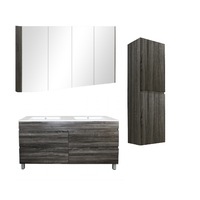 1500mm Dark Grey Qubist MDF Double Bowl Freestanding With Legs Vanity With Ceramic Top With Shaving Cabinet and Tall Boy