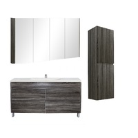 1500mm Dark Grey Qubist MDF Single Bowl Freestanding With Legs Vanity With Ceramic Top With Shaving Cabinet and Tall Boy