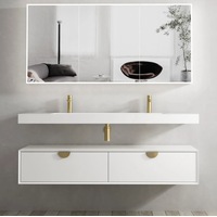 1500mm Otti Moonlight Vanity Satin White Wall Hung Cabinet and Solid Surface Basin Led Shaving Cabinet