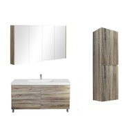 1500mm White Oak Qubist MDF Single Bowl Freestanding With Legs Vanity With Ceramic Top With Shaving Cabinet and Tall Boy
